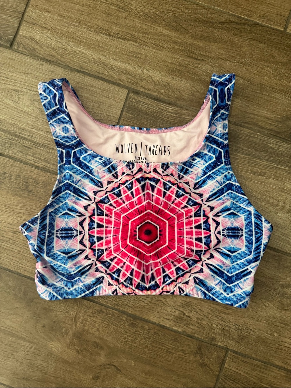 Wolven Threads Pink & Blue Kaleidoscope Crop Top